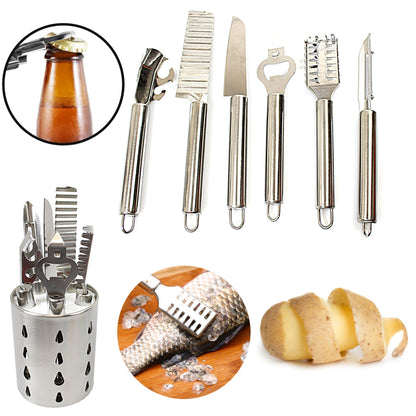 Metal Kitchen Cooking Utensil Set with Holder Set of 7 4945 (Parcel Rate)
