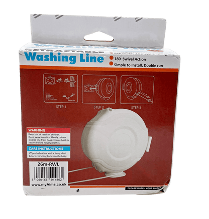 Outdoor Garden Retractable Washing Line 26 Metre 13.5 x 14 x 6cm 26MD1 / 14862 (Parcel Rate)