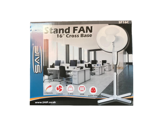 SAIF 16" Stand Fan Cross Base White SF16C / F16C (Big Parcel Rate)