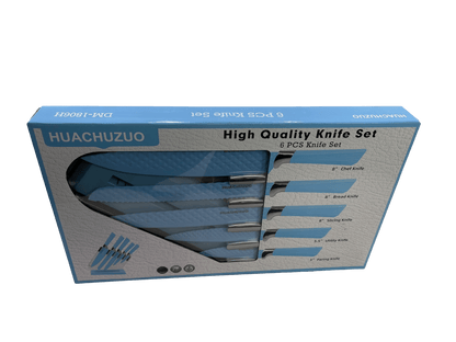 6 Piece Knife Set Assorted Colours Pink / Blue 6702 (Parcel Rate)