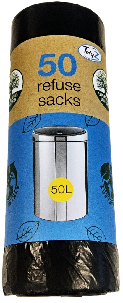 Refuse Sacks Bin Bags 50L 120 x 79cm Roll of 50 B0059 (Parcel Rate)