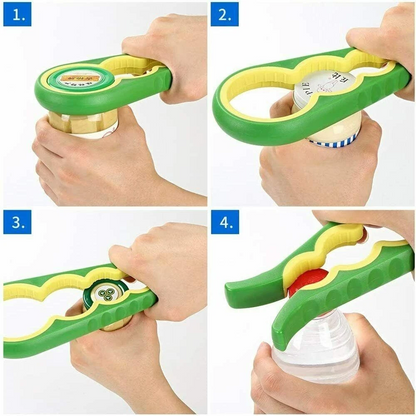 4-in-1 Jar and Bottle Opener – Multi-Function Kitchen Gadget for Easy Lid, Cap & Seal Opening – Non-Slip Grip Tool for Jars, Bottles & Cans