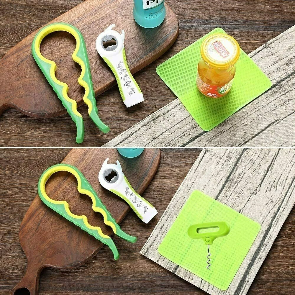 4-in-1 Jar and Bottle Opener – Multi-Function Kitchen Gadget for Easy Lid, Cap & Seal Opening – Non-Slip Grip Tool for Jars, Bottles & Cans