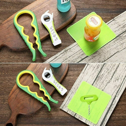 4-in-1 Jar and Bottle Opener – Multi-Function Kitchen Gadget for Easy Lid, Cap & Seal Opening – Non-Slip Grip Tool for Jars, Bottles & Cans