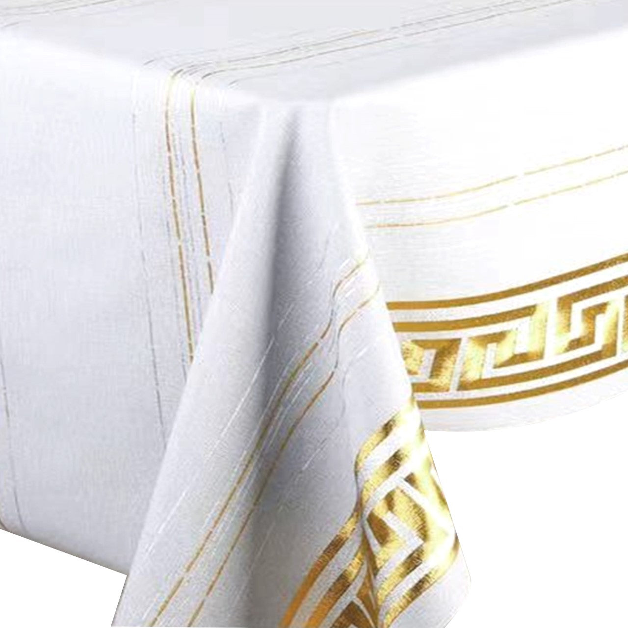 Durane Plastic Table Cover Roll White Gold Pattern Design 1.37 x 20m DR-8353C 10264 (Big Parcel Rate)