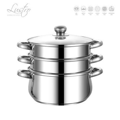 SQ Professional Lustro Stainless Steel Steamer 3 Tier 24 cm 4.5L 7494 (Big Parcel Rate)