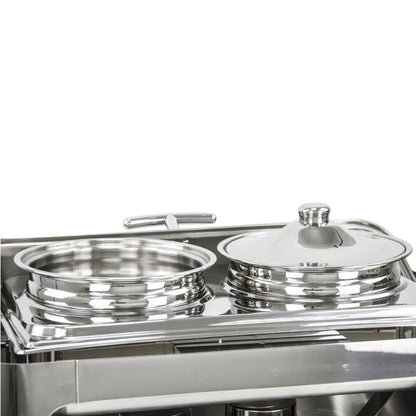 SQ Professional Banquet Chafing Dish with Roll Top and 2  Soup / Stew Pots Oblong Silver 2 x 4.5L 7924 (Big Parcel Rate)