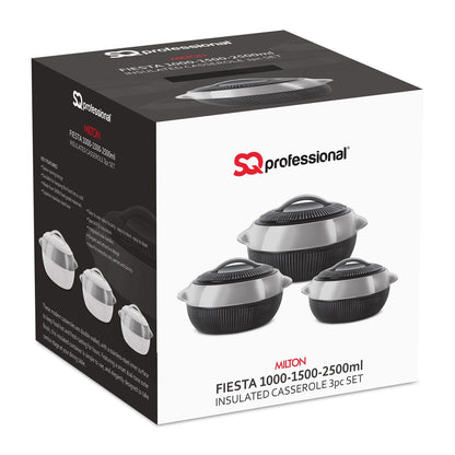 SQ Professional Fiesta Insulated Casserole Hot Pot Set of 3 Black-Silver 8936 (Big Parcel Rate)
